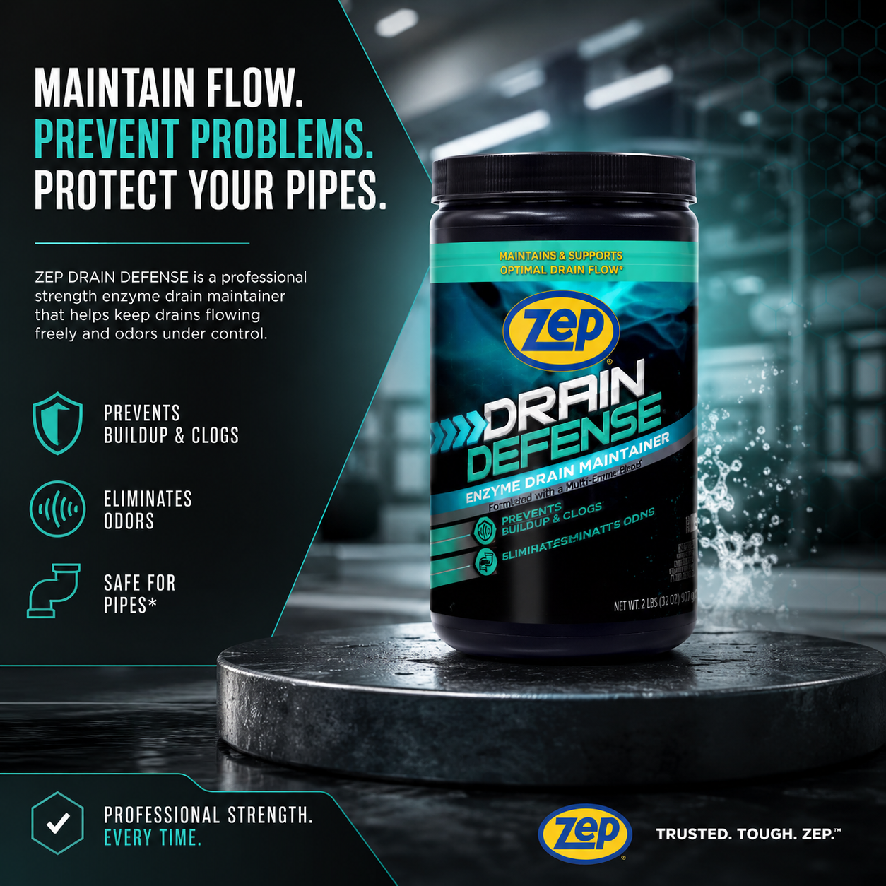 Drain Cleaner from Zep : Zep Drain Defense Enzymatic Drain Cleaner Powder
